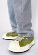 DISTRESSED PLATFORM SNEAKERS MELTED CHECK TRAINERS IN GREEN