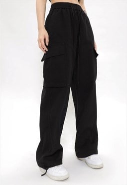 Cargo joggers utility pants skater beam trousers in black