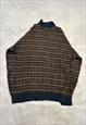 VINTAGE KNITTED JUMPER ABSTRACT PATTERNED 1/4 BUTTON SWEATER