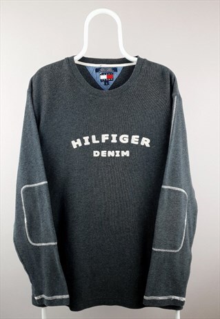VINTAGE TOMMY HILFIGER SWEATSHIRT 90S SPELLOUT LOGO GREY