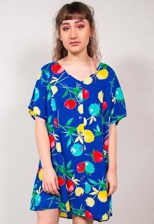 VINTAGE BLUE FLORAL MINI DRESS