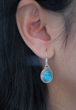 STERLING SILVER AND TURQUOISE STONE EVENING EARRINGS