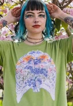 Lavender Ribcage Forest Green Graphic Tee