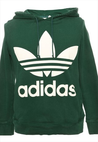 VINTAGE DARK GREEN ADIDAS PRINTED HOODIE - L
