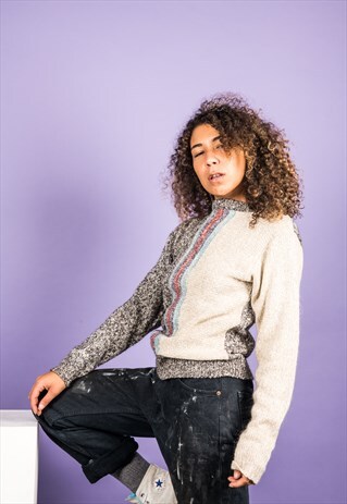 VINTAGE 1980S JUMPER IN GREY AND BEIGE