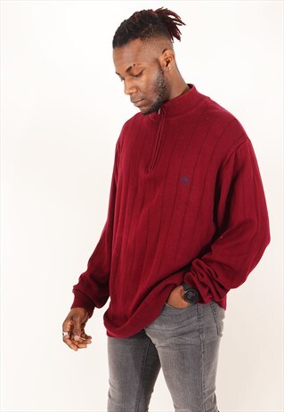 VINTAGE RALPH LAUREN CHAPS ZIP NECK JUMPER BURGUNDY