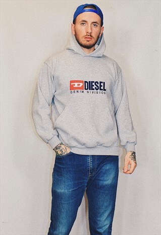 VINTAGE 90S OG DIESEL GREY EMBROIDERED HOODIE