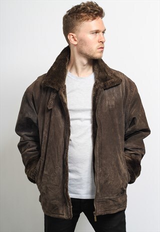 VINTAGE SUEDE AVIATOR FLEECE SHEEPSKIN JACKET