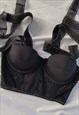 UPCYCLING HANDMADE CROPPED CORSET IN BLACK SATIN 80B/36B