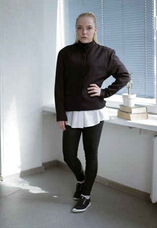 VINTAGE 80'S BLACK HIGH COLLAR JACKET
