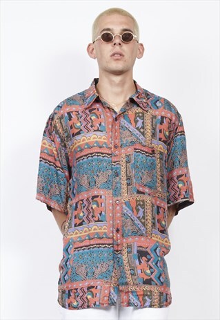 VINTAGE 80'S C&A RED/GREEN GEO PRINT SHIRT