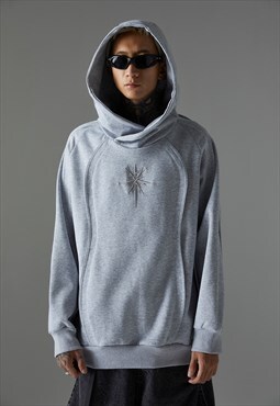 Utility hoodie Japanese style pullover raised neck cyber top