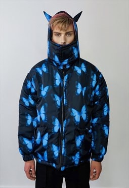 Reversible bomber butterfly jacket detachable puffer in blue