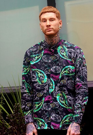 BASQUIAT FLORAL PRINT LONG SLEEVE COTTON SHIRT