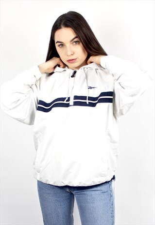 90'S RETRO WHITE & BLUE HOODED TRACK JACKET