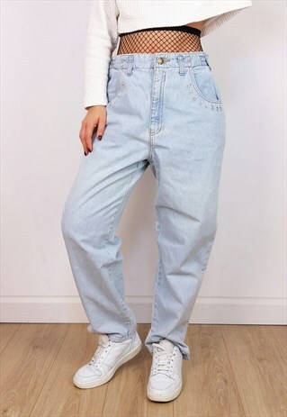 VINTAGE 90'S LIGHTWASH TAPERED LEG MOM JEANS / BAGGY