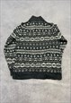 VINTAGE KNITTED JUMPER ABSTRACT PATTERNED GRANDAD SWEATER