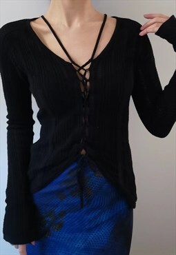 Black knit lace up cardigan