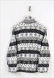 VINTAGE FLEECE SNOWFLAKE PATTERN WHITE/GREY LADIES LARGE