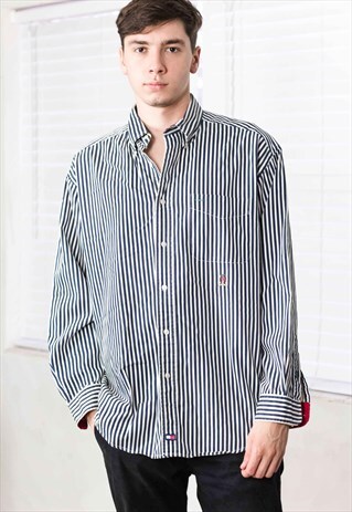 VINTAGE TOMMY HILFIGER STRIPPED SHIRT LOGO 90S L 12.8