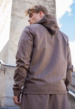 Brown Retro striped Premium wool oversized hoodies Y2k