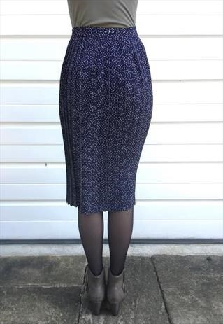 WOMENS VINTAGE 80S SKIRT BLUE HIGH WAISTED PLEATED SKIRT