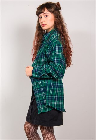 90'S GREEN CHECK TARTAN FLANNEL SHIRT