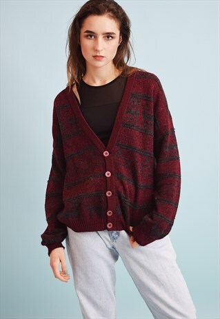90'S RETRO GRUNGE OVERSIZED STRIPED KNIT DADS CARDIGAN TOP