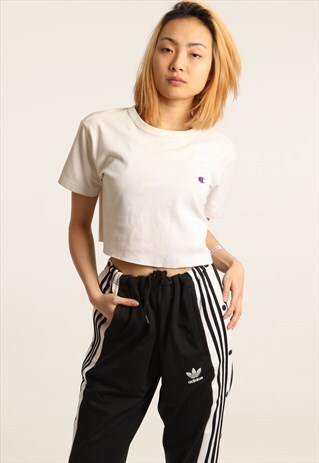 VINTAGE CHAMPION EMBROIDERED LOGO CROPPED T-SHIRT