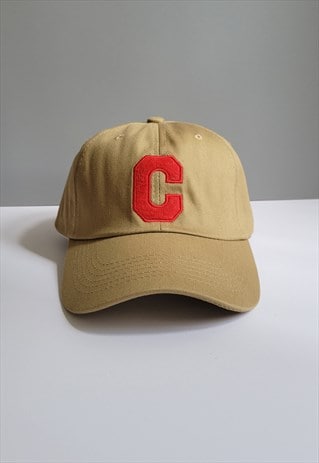 KHAKI GRAPHIC VINTAGE COTTON BASEBALL ADJUSTABLE CAP 