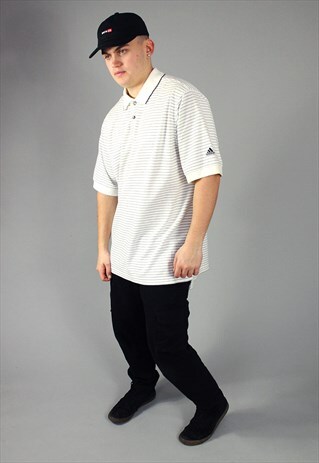 VINTAGE ADIDAS WHITE POLO WITH BLACK STRIPES