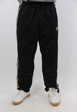 VINTAGE ADIDAS BLACK GOLD STRIPED TRACKSUIT BOTTOMS