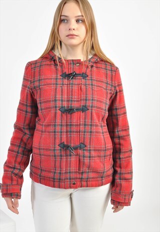 VINTAGE FAUX SHEARLING CHECKED HOODIE JACKET