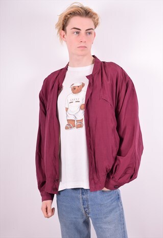 MENS VINTAGE SILK BOMBER JACKET MEDIUM MAROON 90'S