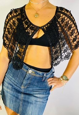 Vintage Size S Y2K Mesh Top In Black