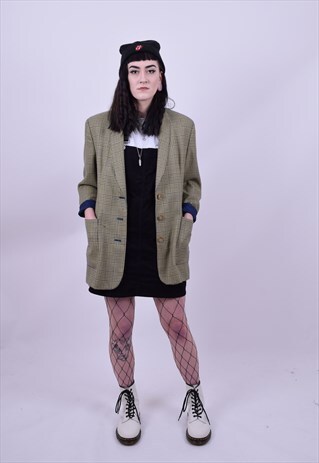 VINTAGE 80'S YELLOW & BLUE DOG TOOTH BOYFRIEND BLAZER MEDIUM