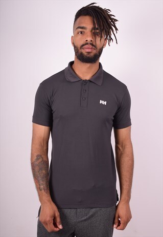 HELLY HANSEN MENS VINTAGE POLO SHIRT MEDIUM GREY 90S