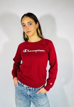 Vintage Size S Champion Embroidered Sweatshirt in Red
