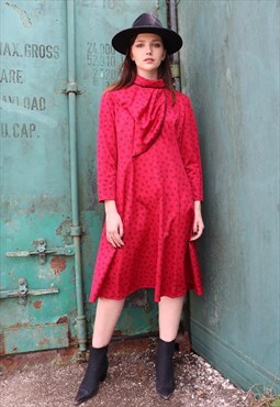 Vintage 1940s Red Dotty Print Midi Tea Dress