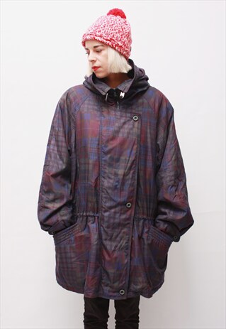 VINTAGE 90' AMAZING UNISEX CHECKED WINDCHEATER WITH HOOD
