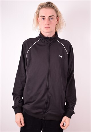 FILA MENS VINTAGE TRACKSUIT TOP JACKET XL BLACK 90S