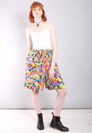 VINTAGE 80S ABSTRACT FLORAL PATTERNED CULOTTE SHORTS