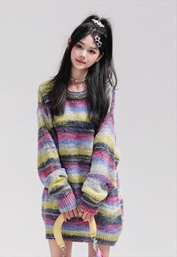 Striped sweater fluffy knitted jumper gradient soft top