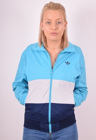 ADIDAS WOMENS VINTAGE TRACKSUIT TOP JACKET MEDIUM BLUE 90S