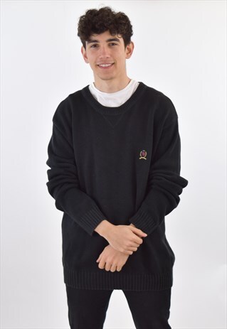 VINTAGE 90S BLACK TOMMY HILFIGER KNIT SWEATER