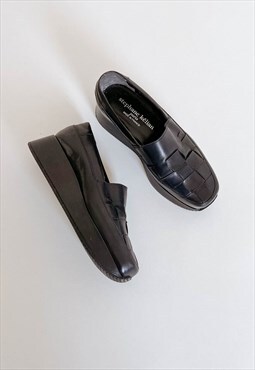 Vintage 90s Grunge Chunky Loafer Flatform Shoes in Black
