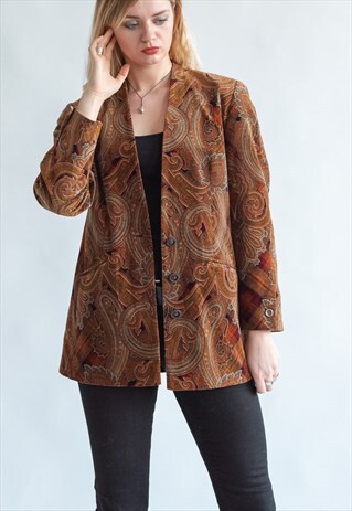 VINTAGE 80S BOHO PAISLEY BLAZER JACKET IN VELVET