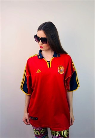 VINTAGE ADIDAS RED ESPANA SPAIN 1999 SOCCER FOOTBALL JERSEY