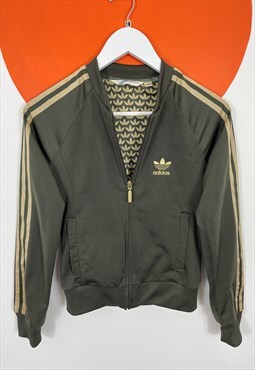 Adidas Originals Track Jacket in Khaki Green & Gold Size 10