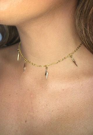 GOLD LIGHTNING BOLTS CHAIN CHOKER NECKLACE